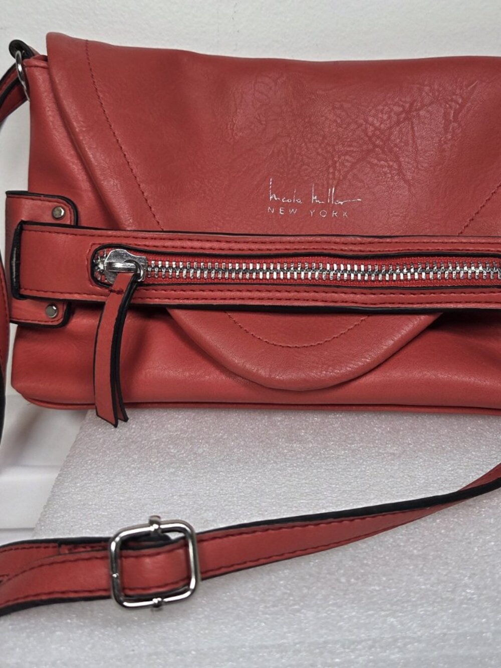 Nicole Miller 'Laura' Crossbody Bag - Small - Coral-Red Color - Faux-Leather